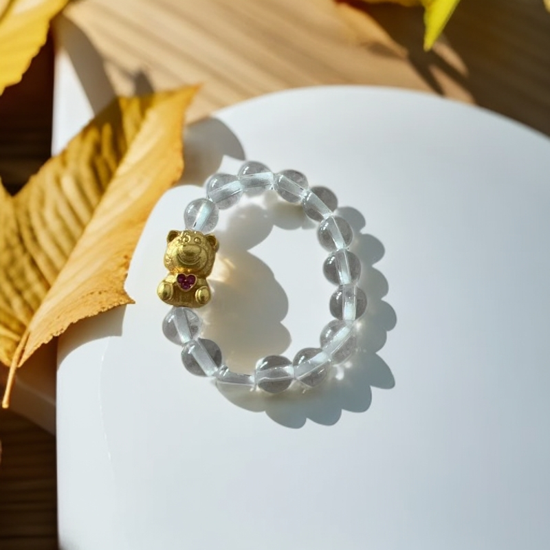 天然水晶银配指链手工可爱编织单圈手链可爱银小熊时尚简约萌萌