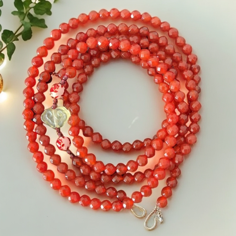 天然玛瑙斜挎链925银女款时尚国风红色古风长款秋冬镶嵌纯手工