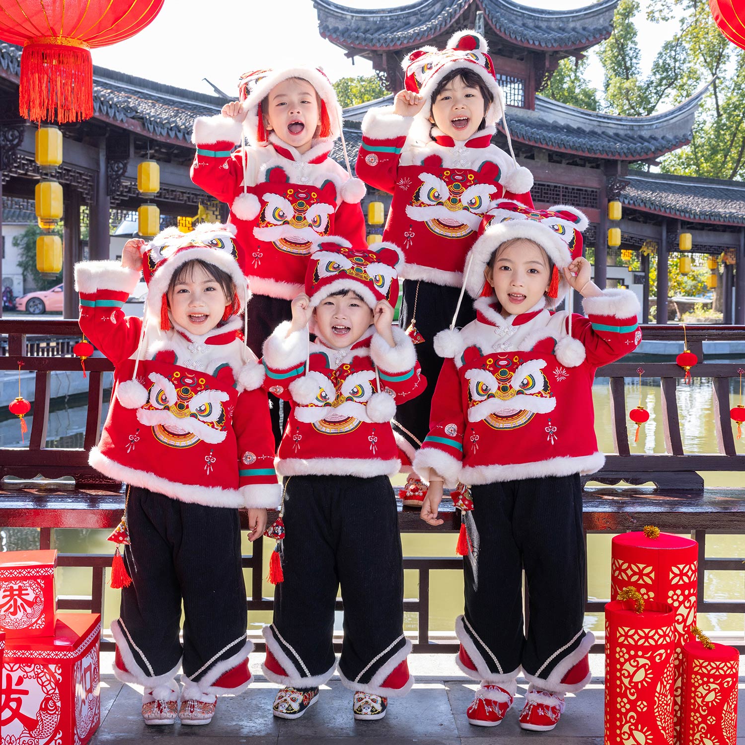 新年拜年服男女童唐装加绒加厚国潮套装秋冬季元旦儿童喜庆演出服