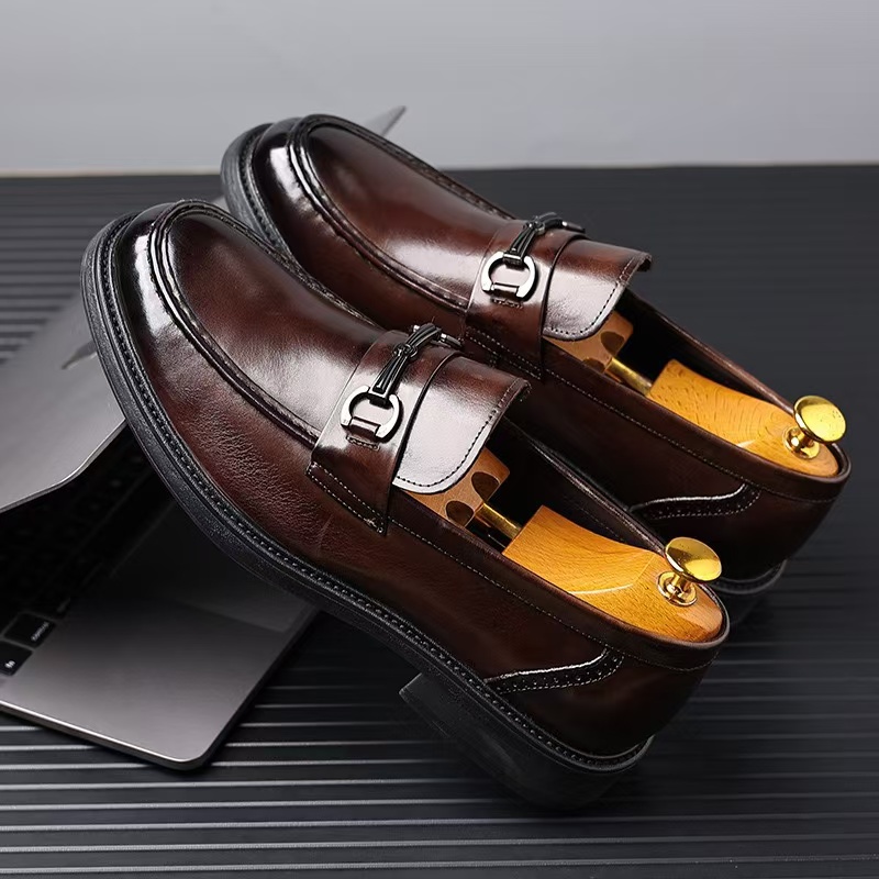 头层牛皮套脚乐福休闲男鞋