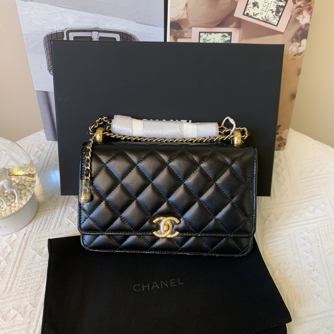 全新未使用 Chanel/香奈儿 24C双金珠woc黑金色芯片款