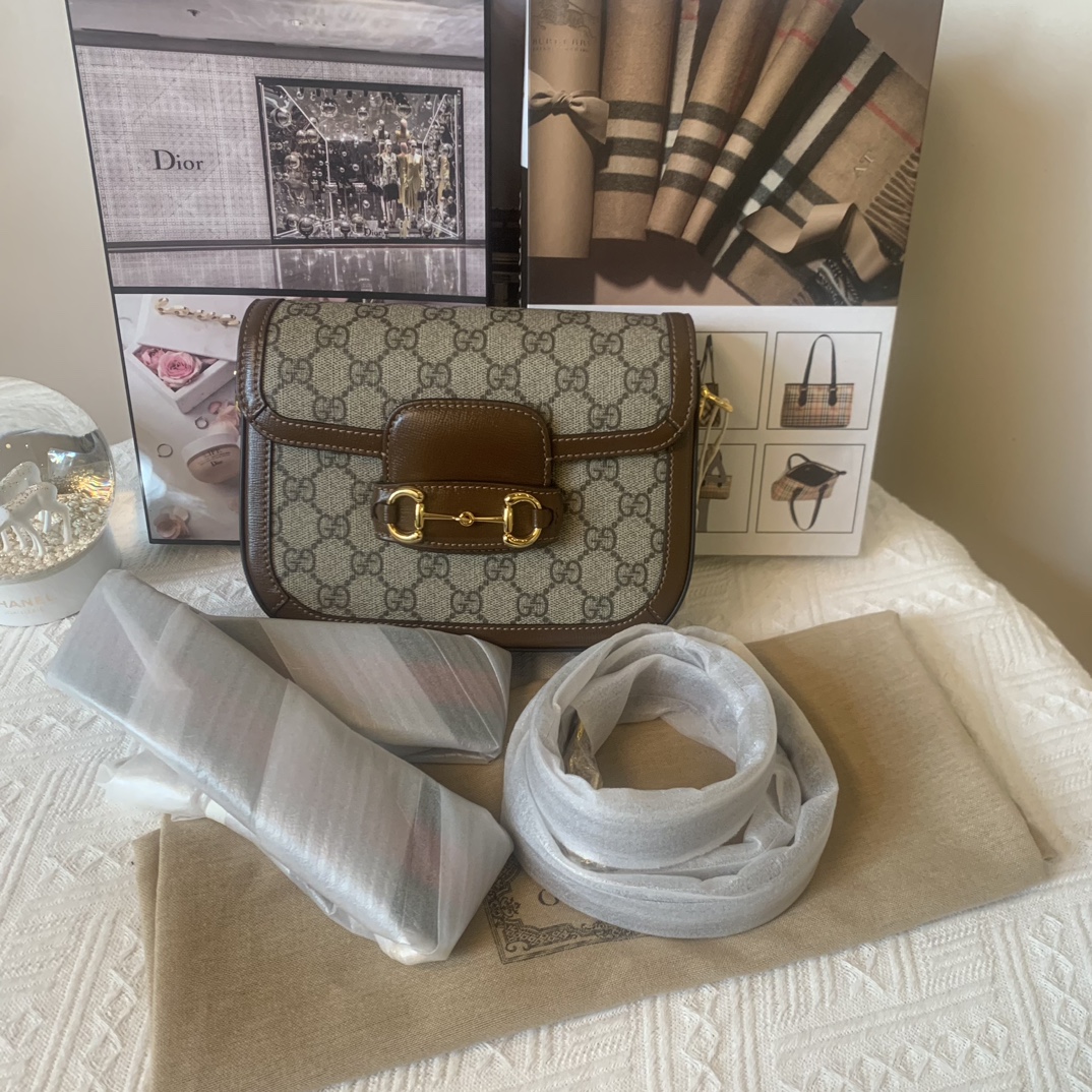 全新未使用 GUCCI/古驰 棕色老花1955mini马鞍包