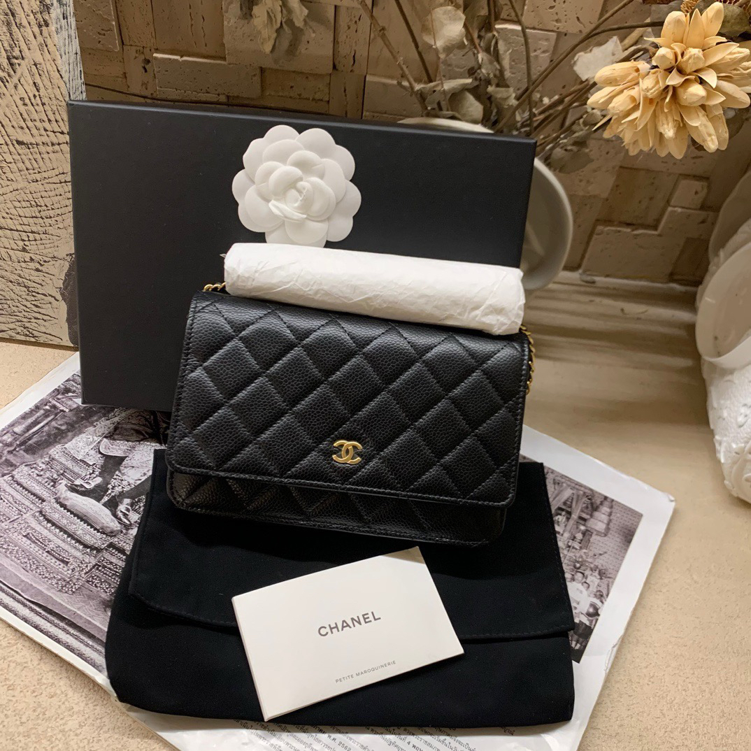 全新未使用 Chanel/香奈儿 黑金荔枝woc 芯片款
