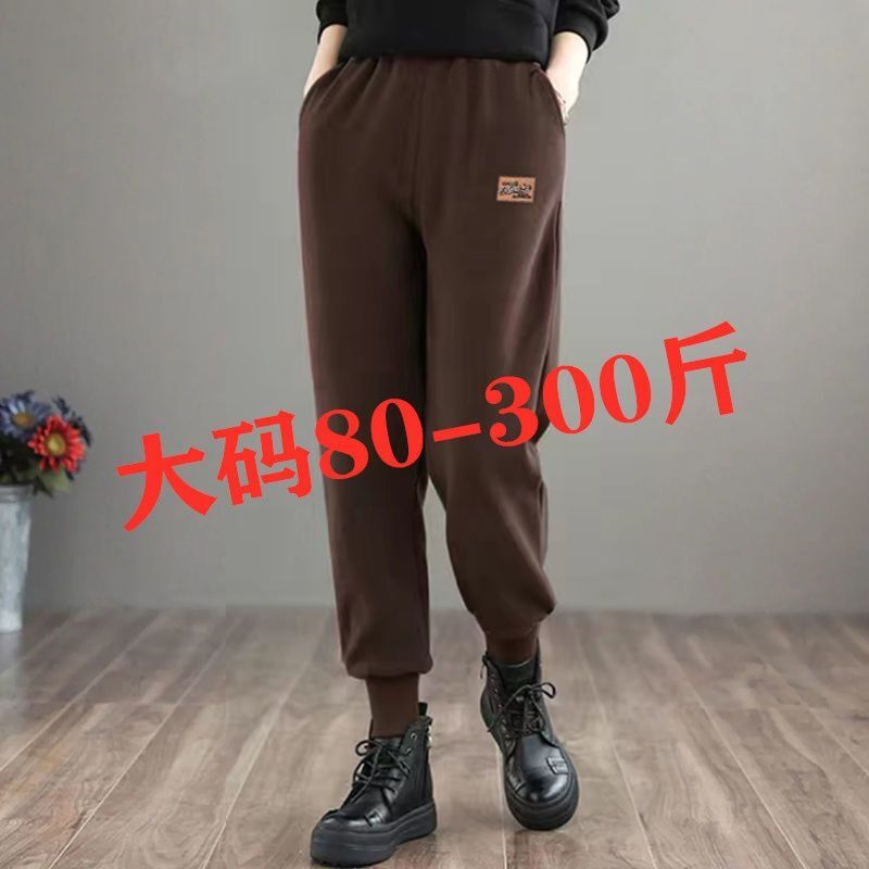 大码运动裤女春秋加绒300斤胖mm休闲束脚裤宽松显瘦百搭哈伦卫裤