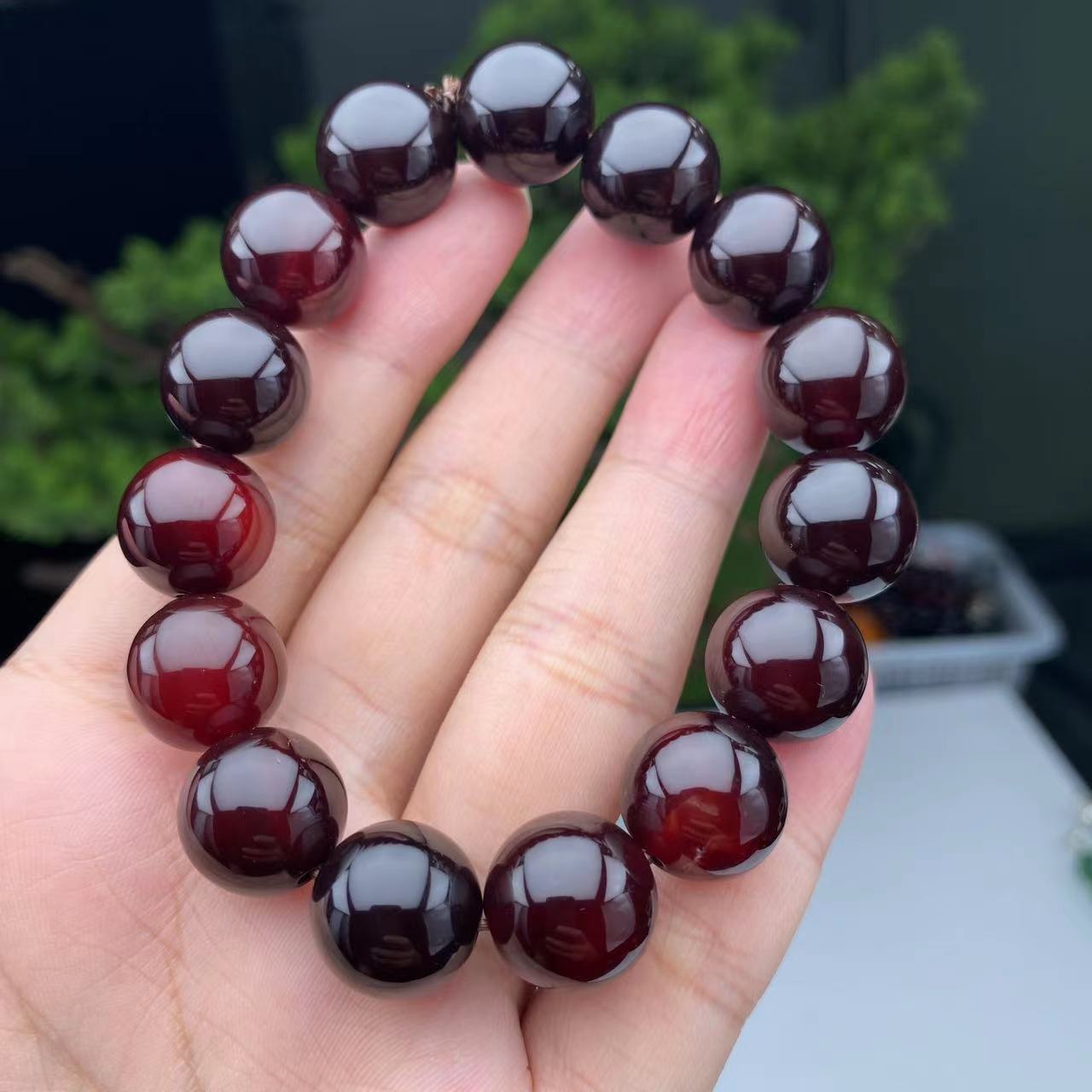 约14mm15颗X06天然血离子圆珠玛瑙手串