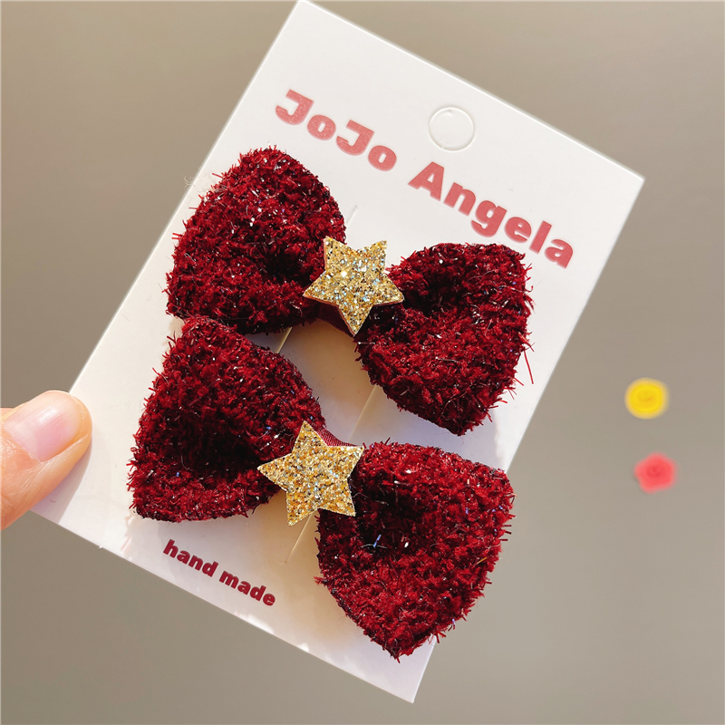 A315儿童发饰安可拉红蝴蝶结发夹女童发圈小女孩在逃公主新年头饰