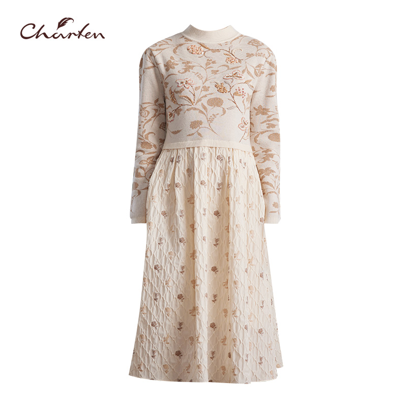 CHARFEN秋季新款时尚绣花连衣裙CFD3C325-3039G
