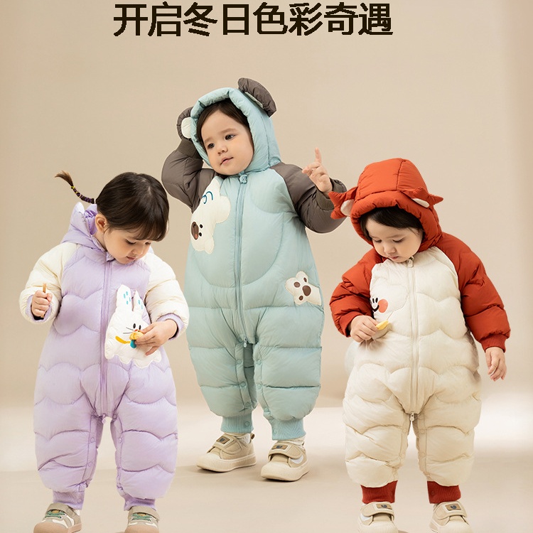 羽绒服婴儿宝宝连体衣加厚冬装新生儿女童婴幼儿女宝保暖婴童兔子