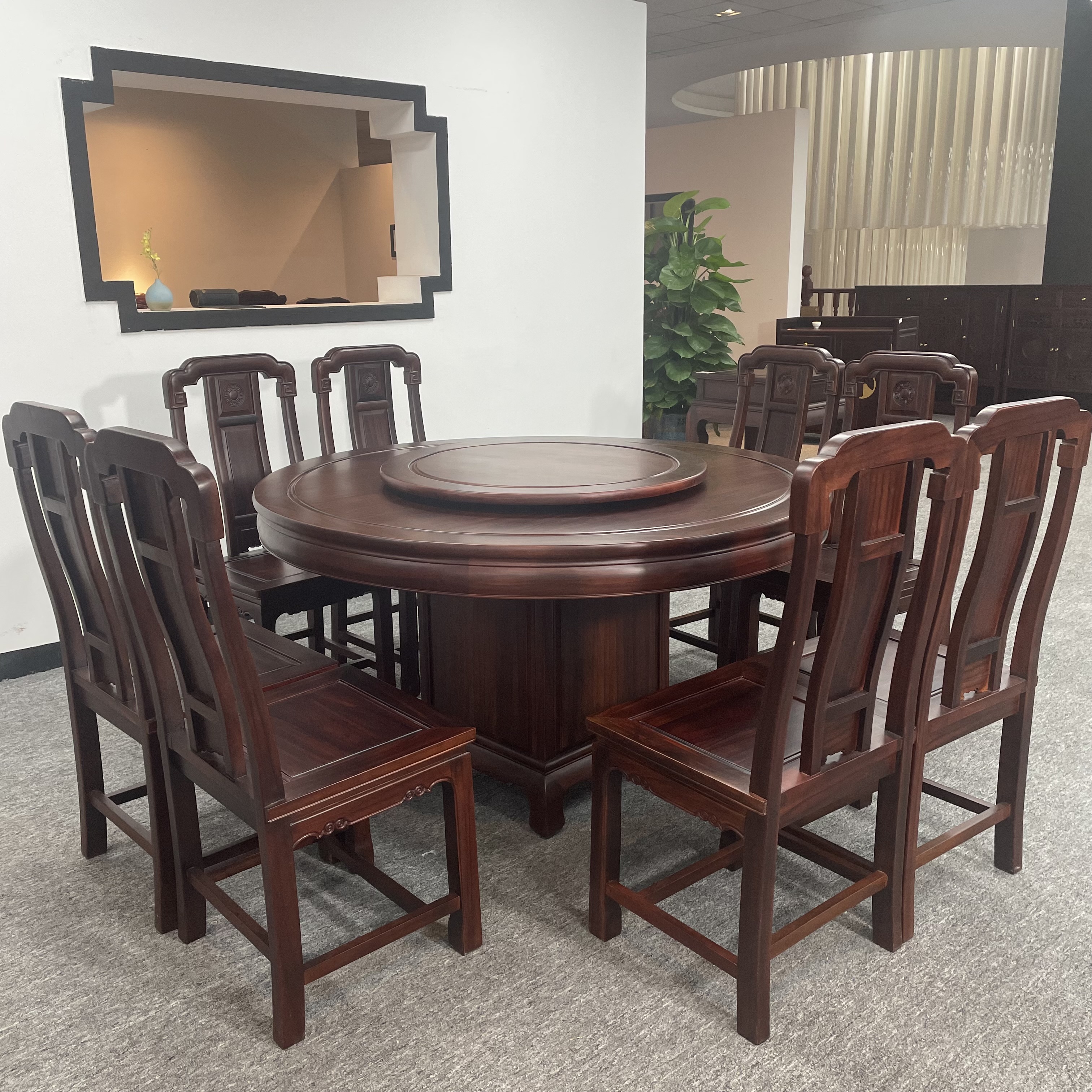 圆台餐桌椅古典圆形吃饭桌餐厅素面家用新中式