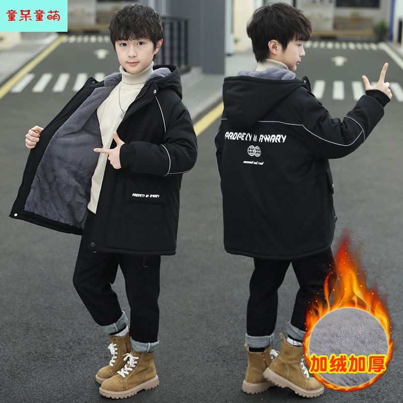 冬季男童棉服派克服加绒外套2023秋冬款棉衣中大童加厚帅气棉袄潮