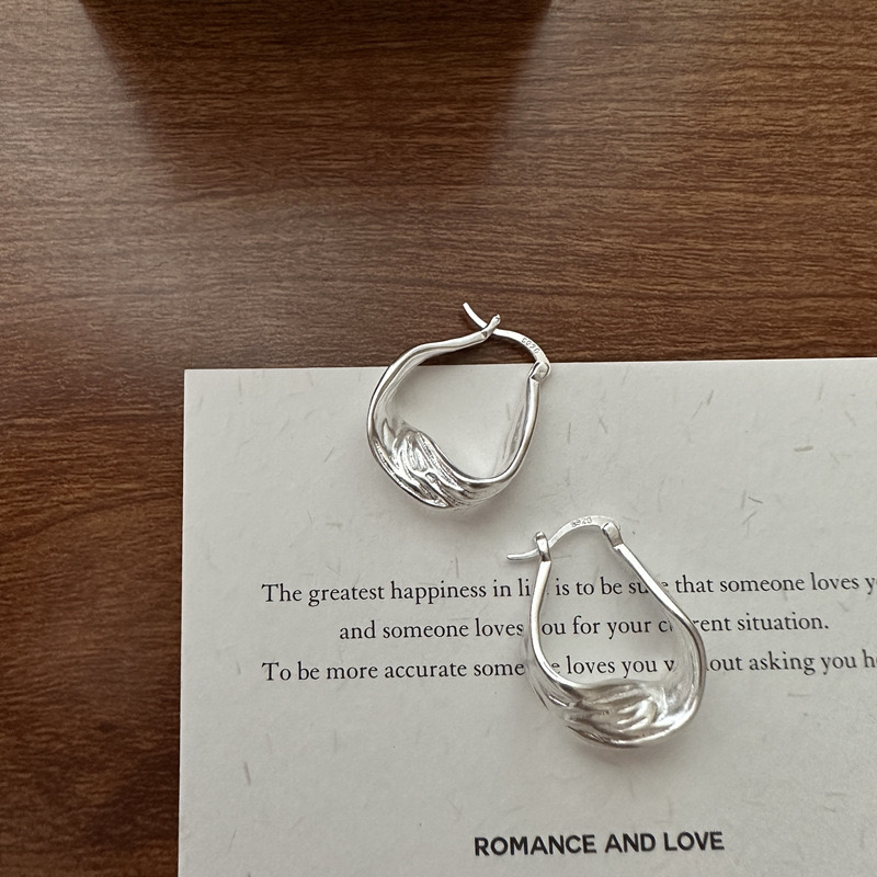 925银耳饰 S925纯银「气质款」纹理感磨砂耳环时髦小众简约个性耳扣