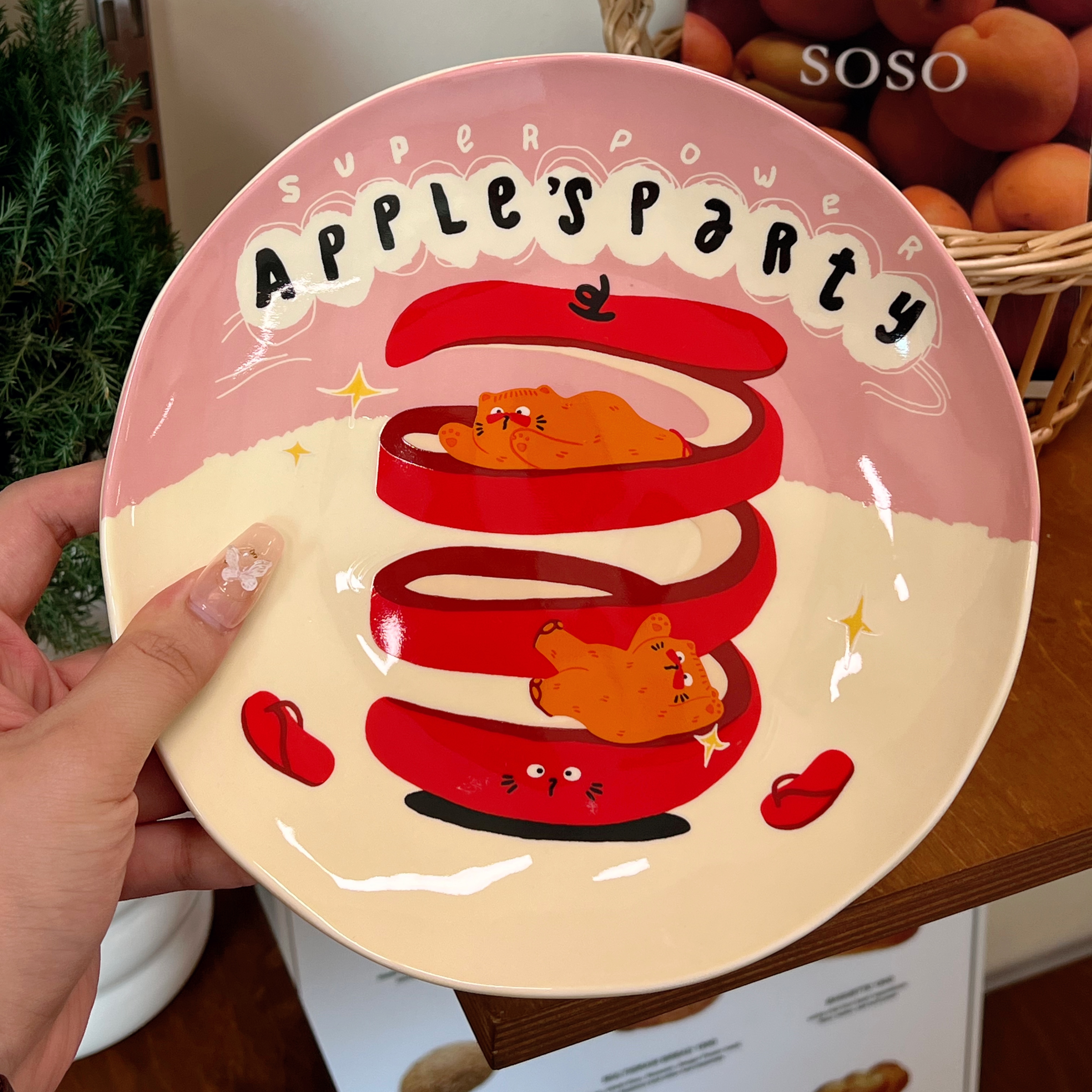 【橘噗噗插画师联名款】橘猫苹果可爱卡通陶瓷餐盘甜品盘点心盘
