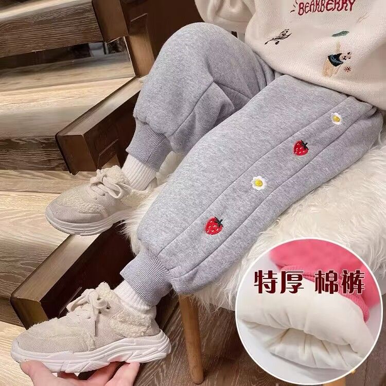 女童加绒裤子秋冬款儿童宝宝加厚一体绒卫裤冬季棉裤羊羔绒运动裤