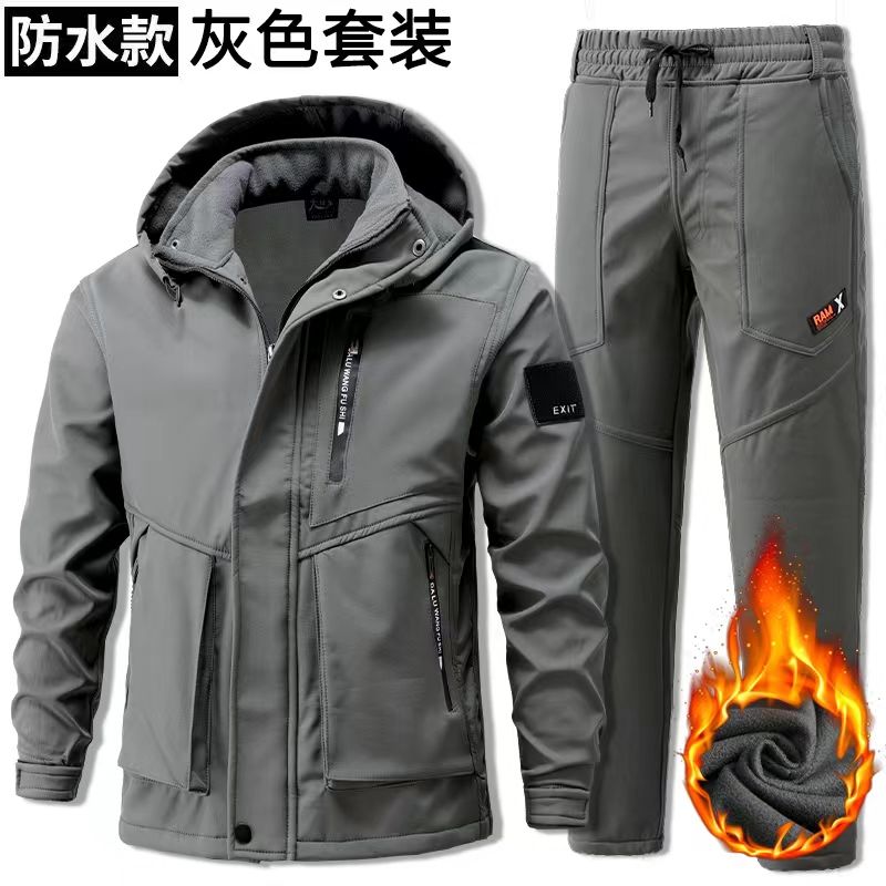 秋冬冲锋衣套装男女加绒加厚防风防雨一体保暖户外骑行滑雪登山服