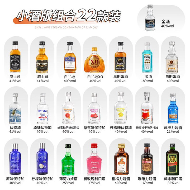 多瓶便利店调酒50ml小酒版口味酒吧微醺装洋酒威士忌伏特加朗姆酒