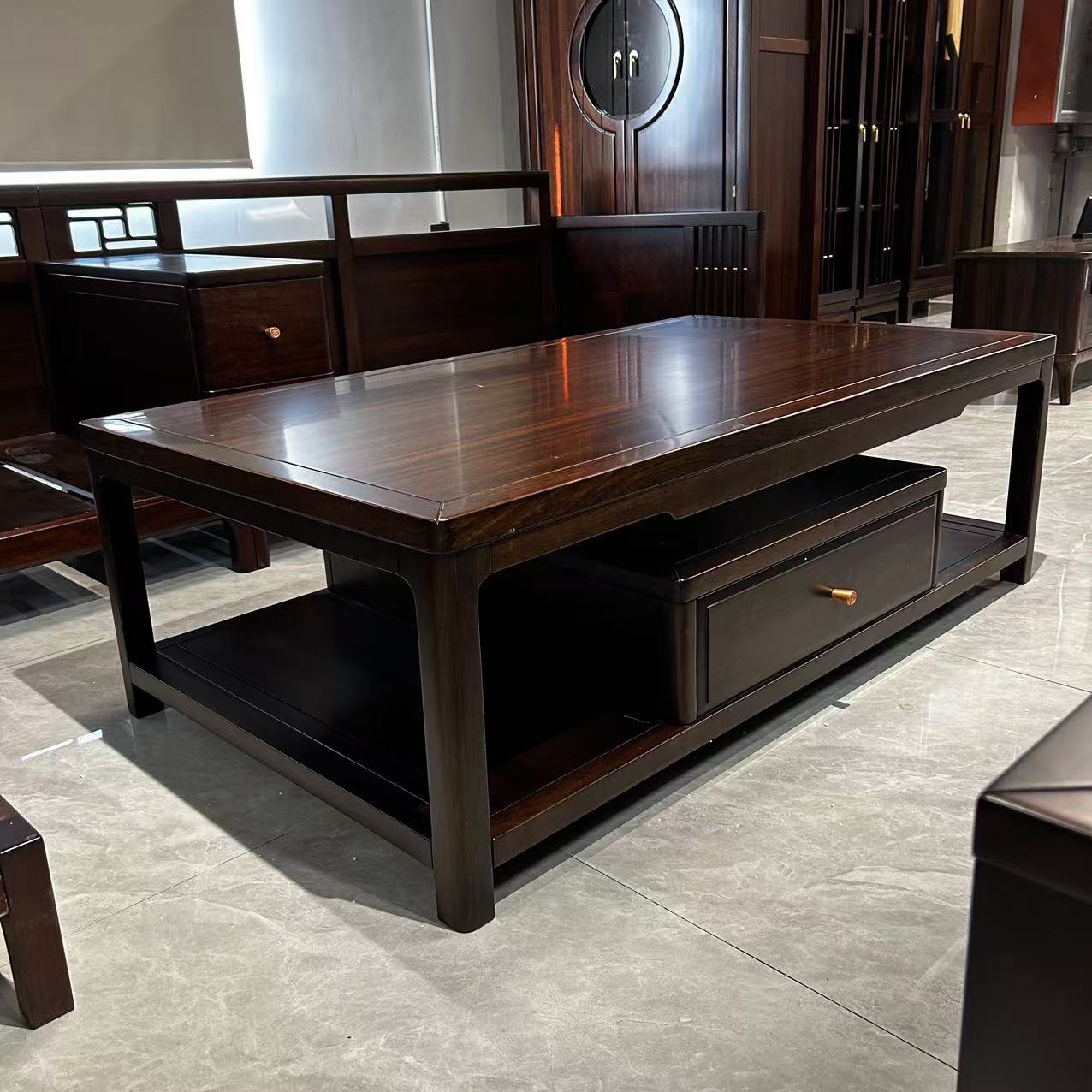 【品牌库存】1400*800*450乌金木客厅新中式实木大方茶几 K-11#