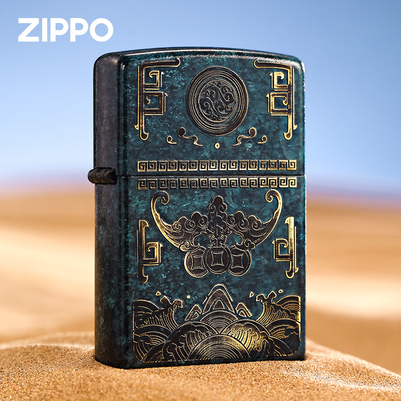 Zippo打火机做旧【招财纳福】青铜男士复古防风送礼收藏DYJ1H1X1