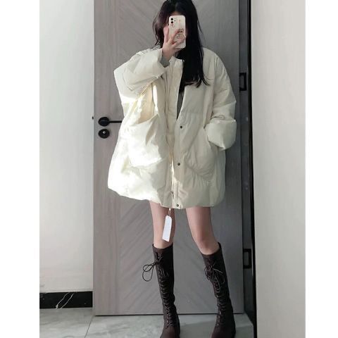 新款2023羽绒服米白色服女款年冬季新款韩版宽松大版时尚袄保暖外