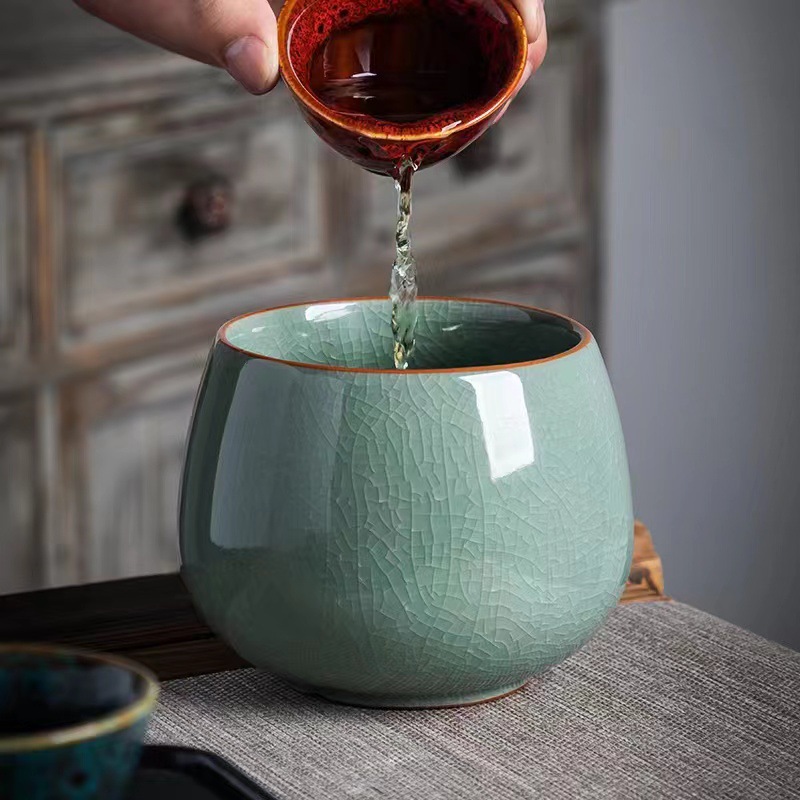 建水大号废水桶茶渣缸家用哥窑配件复古收纳功夫茶具茶洗水孟茶杯