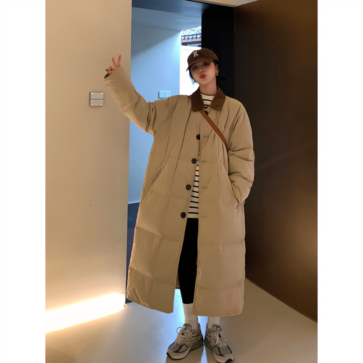 艾格丽芙琳长款棉服女冬季时尚韩版过膝棉袄宽松显瘦百搭棉衣外套