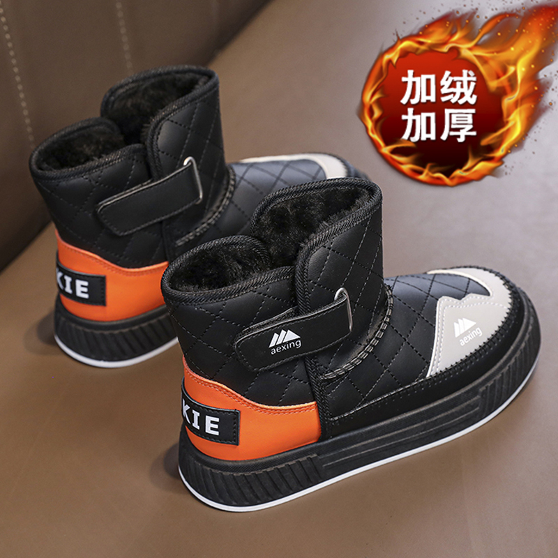李宁国潮男童雪地靴2023冬季新款儿童加绒保暖大棉鞋中大童防滑耐