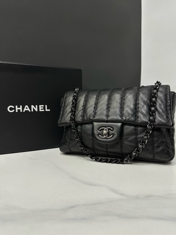 95新 Chanel/香奈儿 竖纹cf链条包15开25cm/0034092707