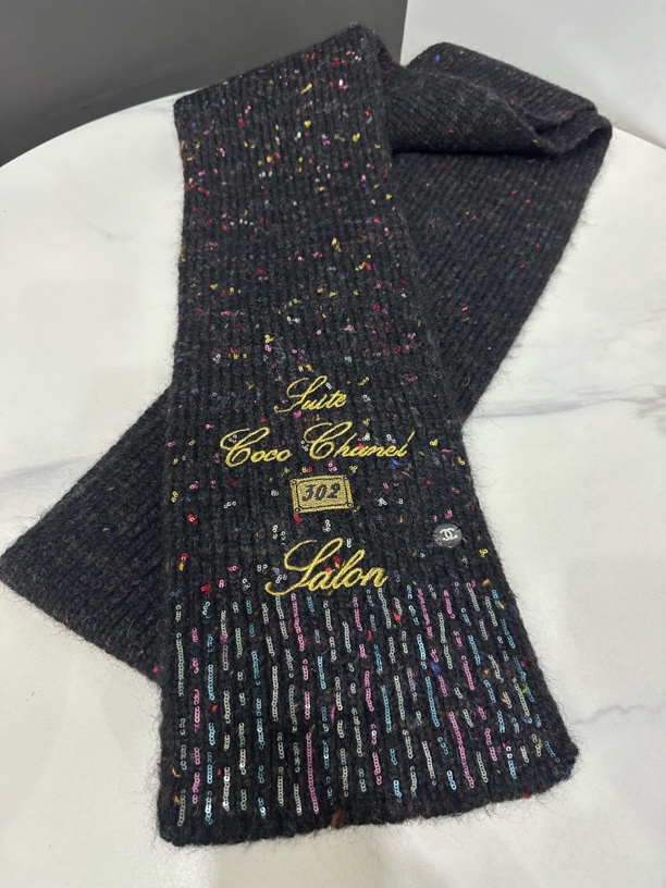 99新 Chanel/香奈儿 刺绣亮片羊毛围巾/JJ4111502
