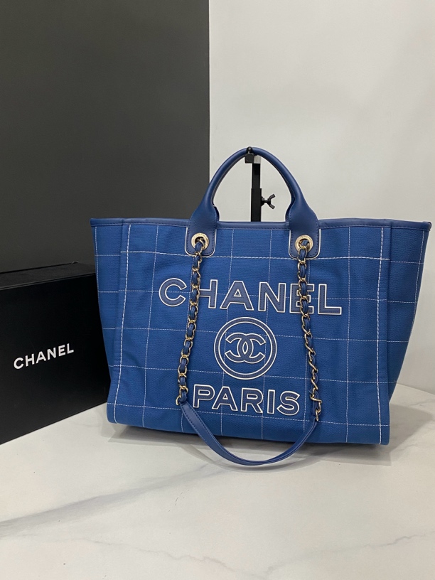99新 Chanel/香奈儿 23C牛仔蓝色沙滩包/芯片38cm/JJ04082103