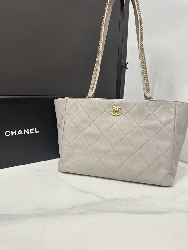 95新 Chanel/香奈儿 灰色菱格托特包芯片34cm/JJ04082023