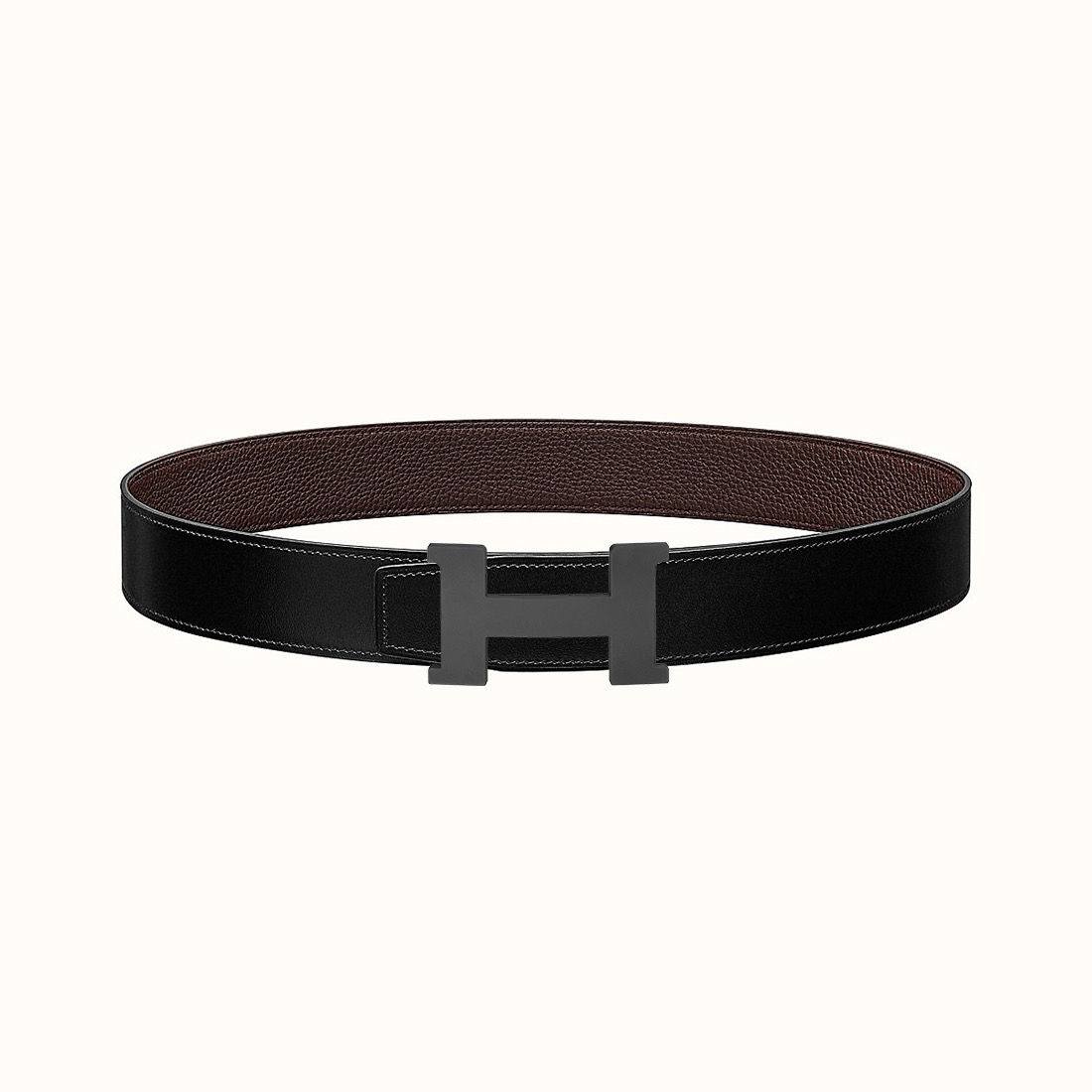 未使用 Hermes/爱马仕 黑巧克力双面腰带 黑扣3.8cm 全套礼盒