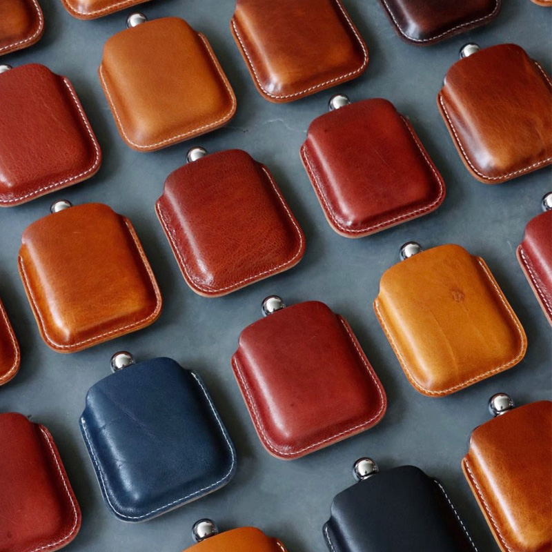 真皮中式复古酒壶304不锈钢便携式酒壶户外旅行空酒瓶创意陶瓷