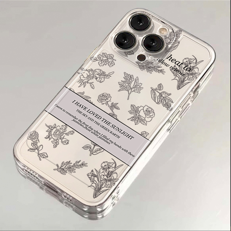 线条玫瑰iPhone15ProMax手机壳苹果14硅胶13PRO透明1211高级xsxr