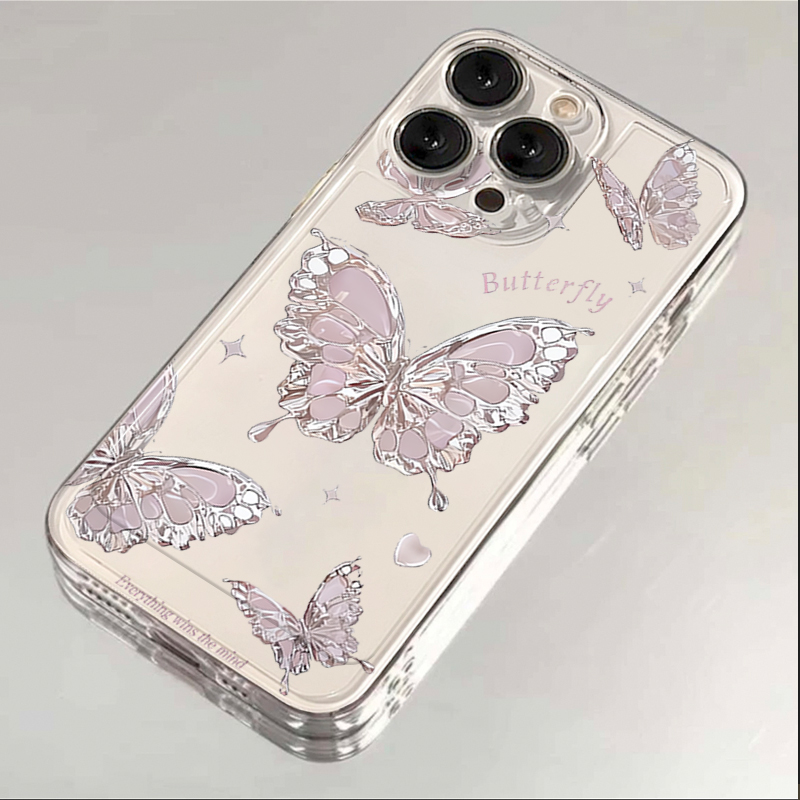 紫色线条蝴蝶iPhone15ProMax手机壳苹果14PRO透明13新年12 11全包