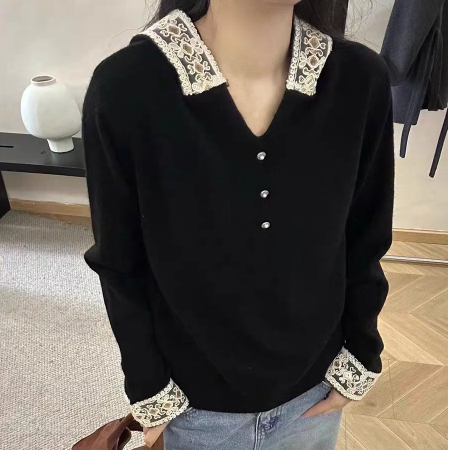 大码女装法式洋气蕾丝拼接连帽针织衫时尚毛衣春新款上衣3332