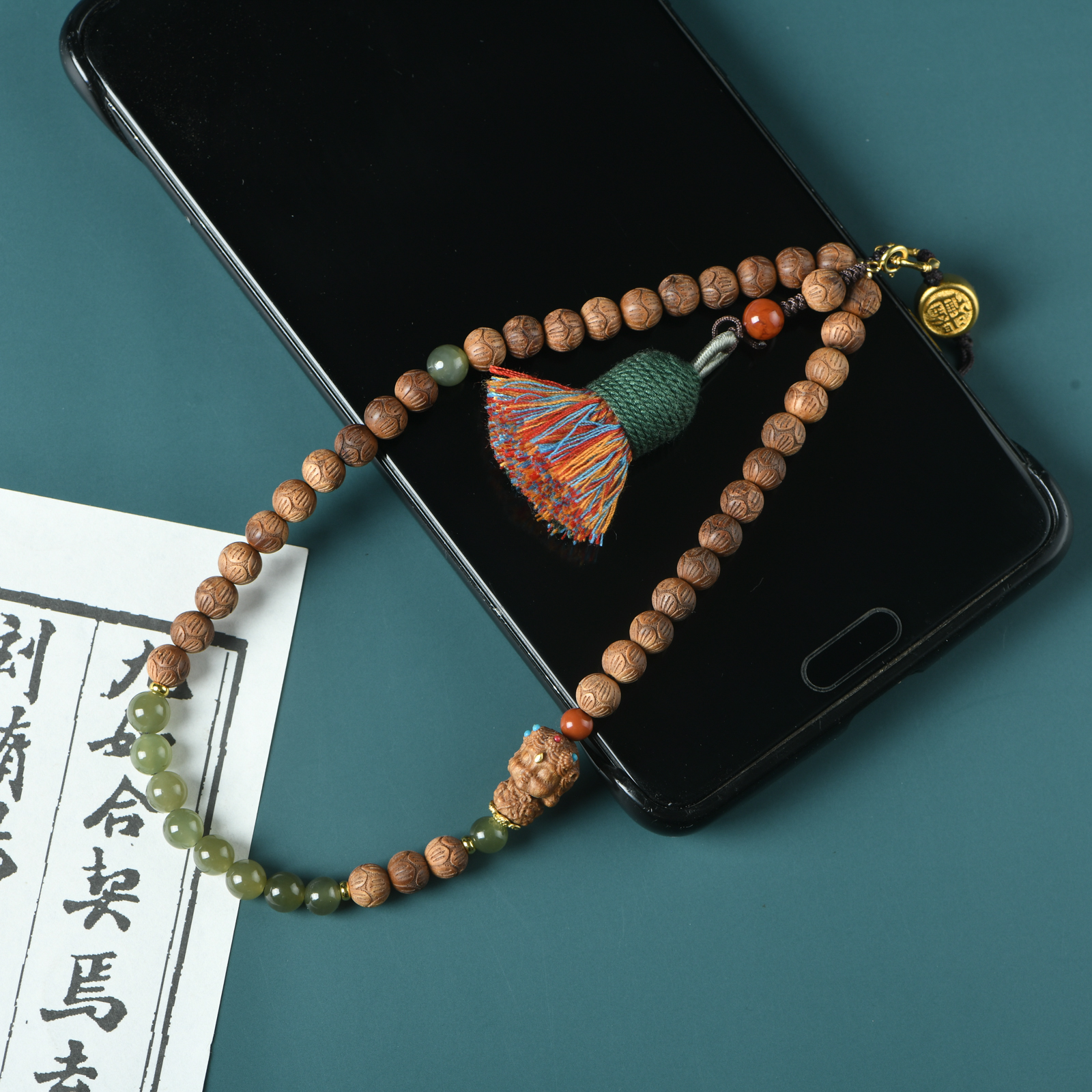 【原拙严选】印度老山檀香淳化料精雕莲花珠花开度母手机链女士佩戴