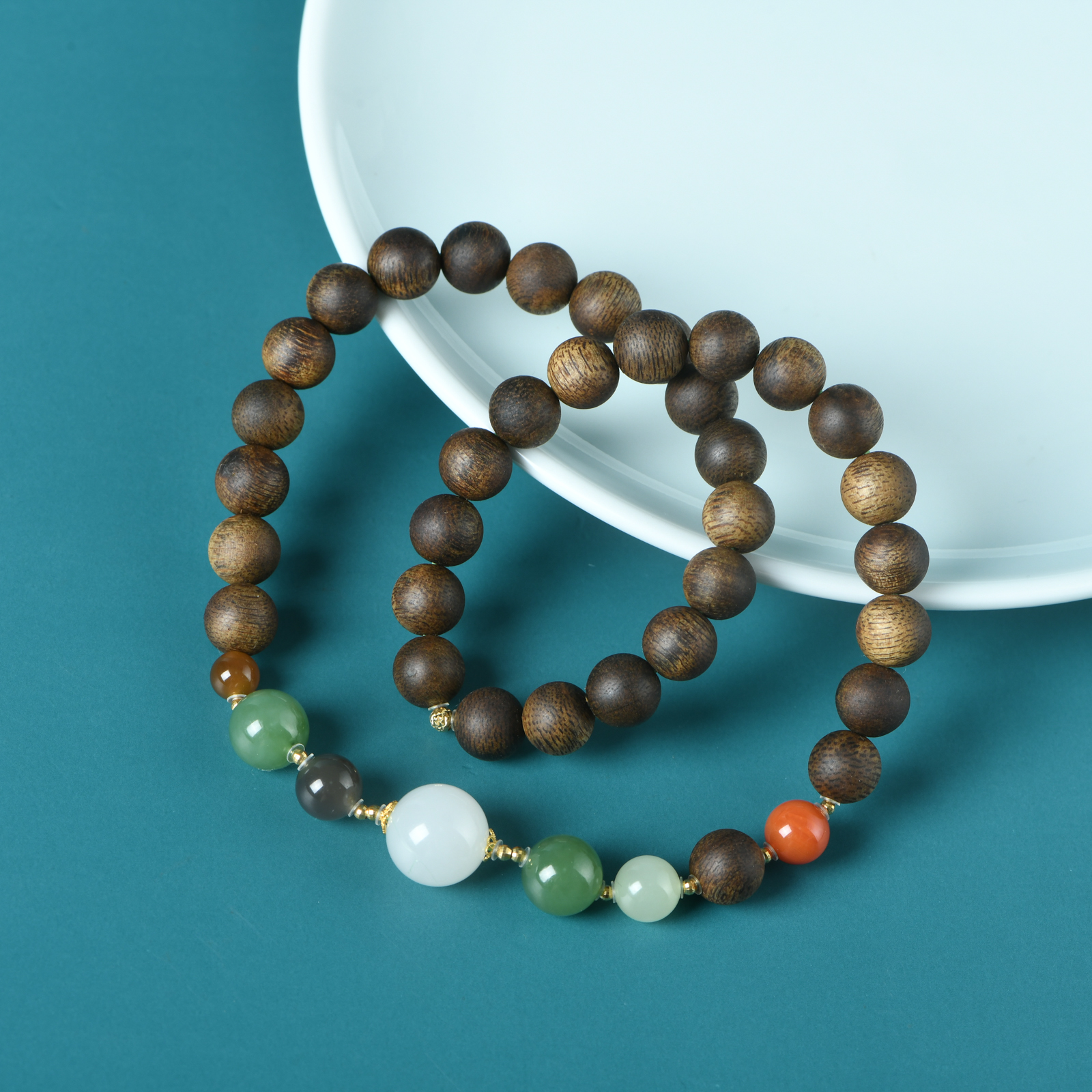 沉香（木带宝）大叻黑奇楠沉香0.8双圈手链多宝珠款