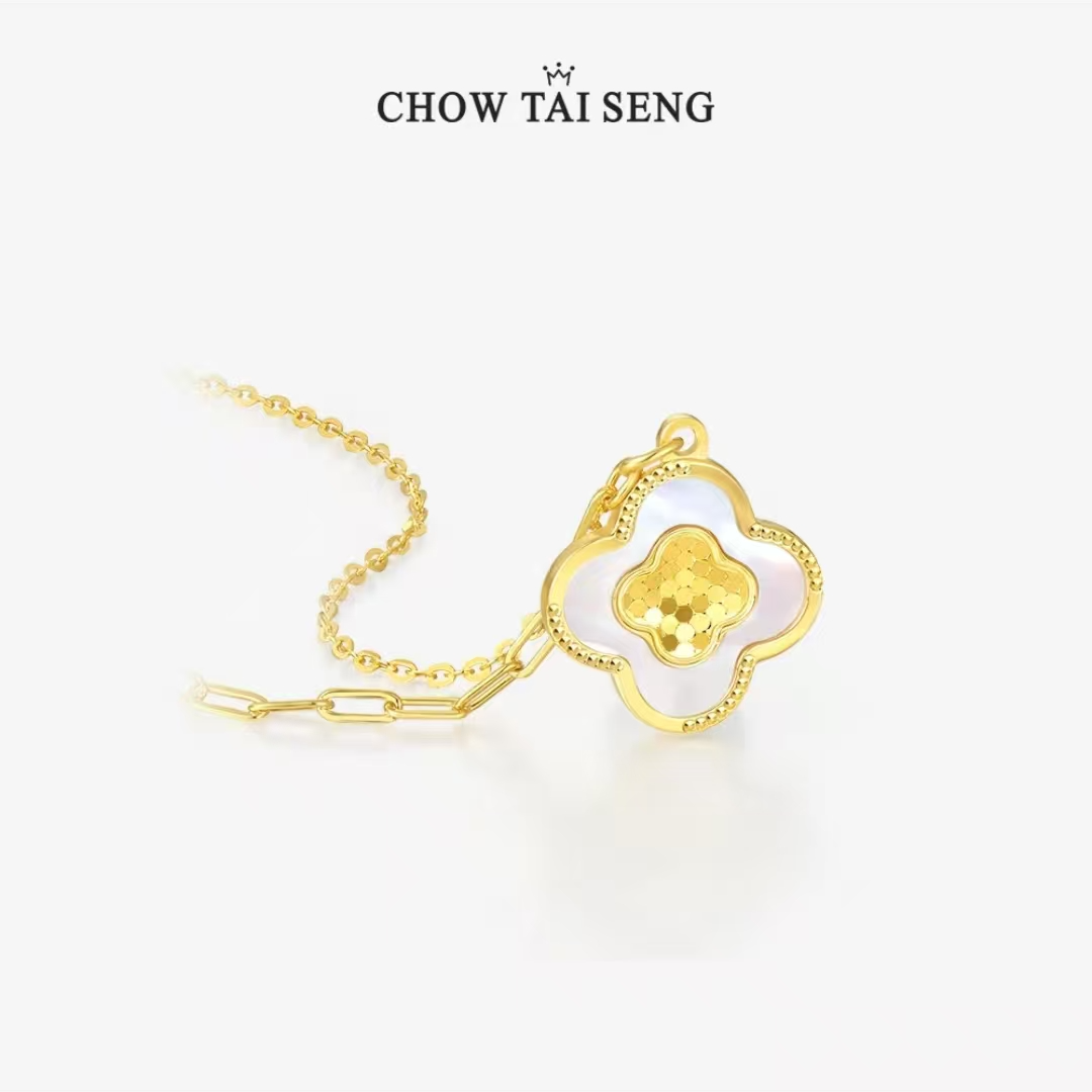 坠链均925银贝壳 S925银四叶草贝壳项链双层设计感坠链首饰送女友