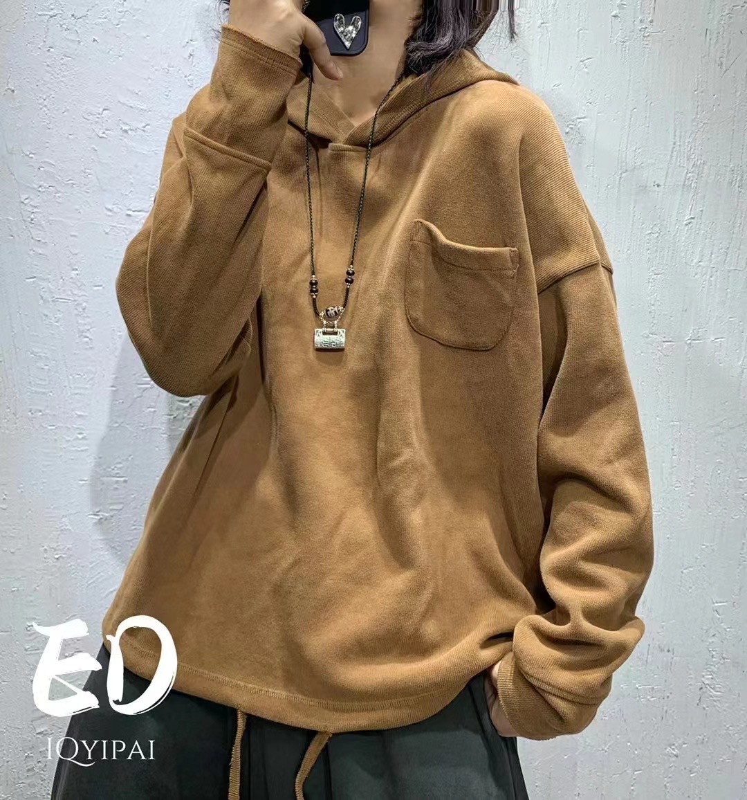 秋冬新款宽松长袖连帽卫衣套头带帽休闲百搭慵懒风