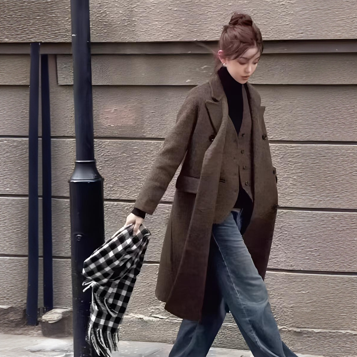 两件套双面羊毛大衣女2024秋冬新款韩版宽松中长款轻奢羊毛呢外套