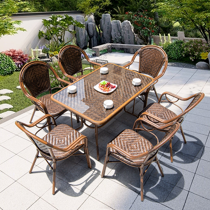 绿水雅客户外桌椅庭院组合五件套别墅室外花园休闲餐桌藤椅藤桌