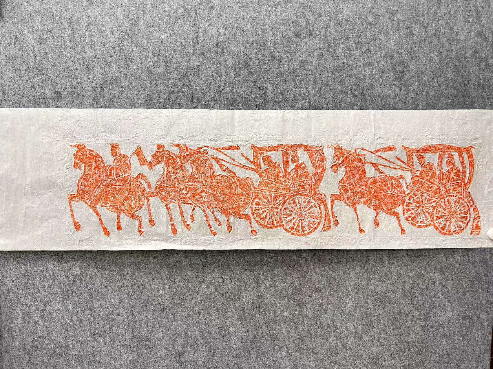 汉画像石车马出行图拓片/非遗技艺/经典图案/四尺对开/题跋装裱