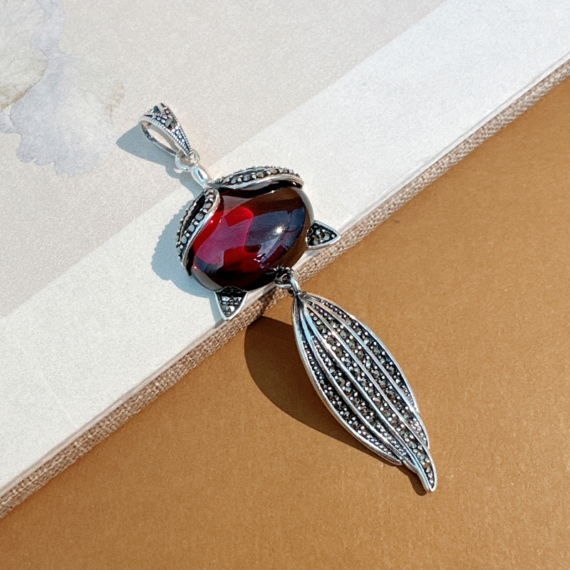 吊坠925银 925纯银大红狐狸流苏吊坠时尚红色精美气质手工配饰品