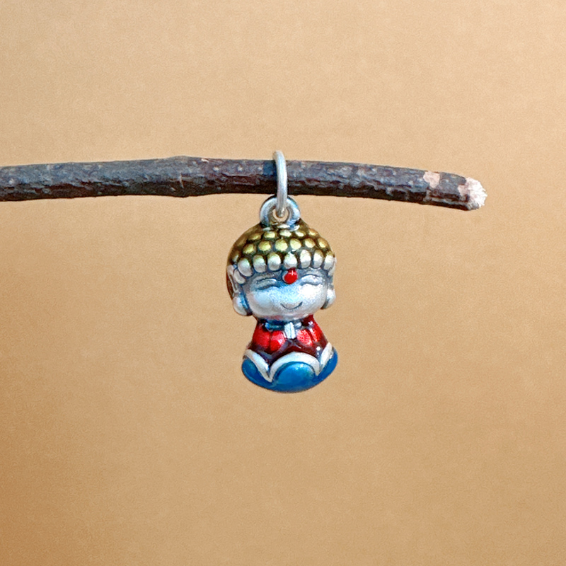 吊坠足银 珐琅彩小佛吊坠小沙弥挂坠素款可爱手工时尚精工款饰品