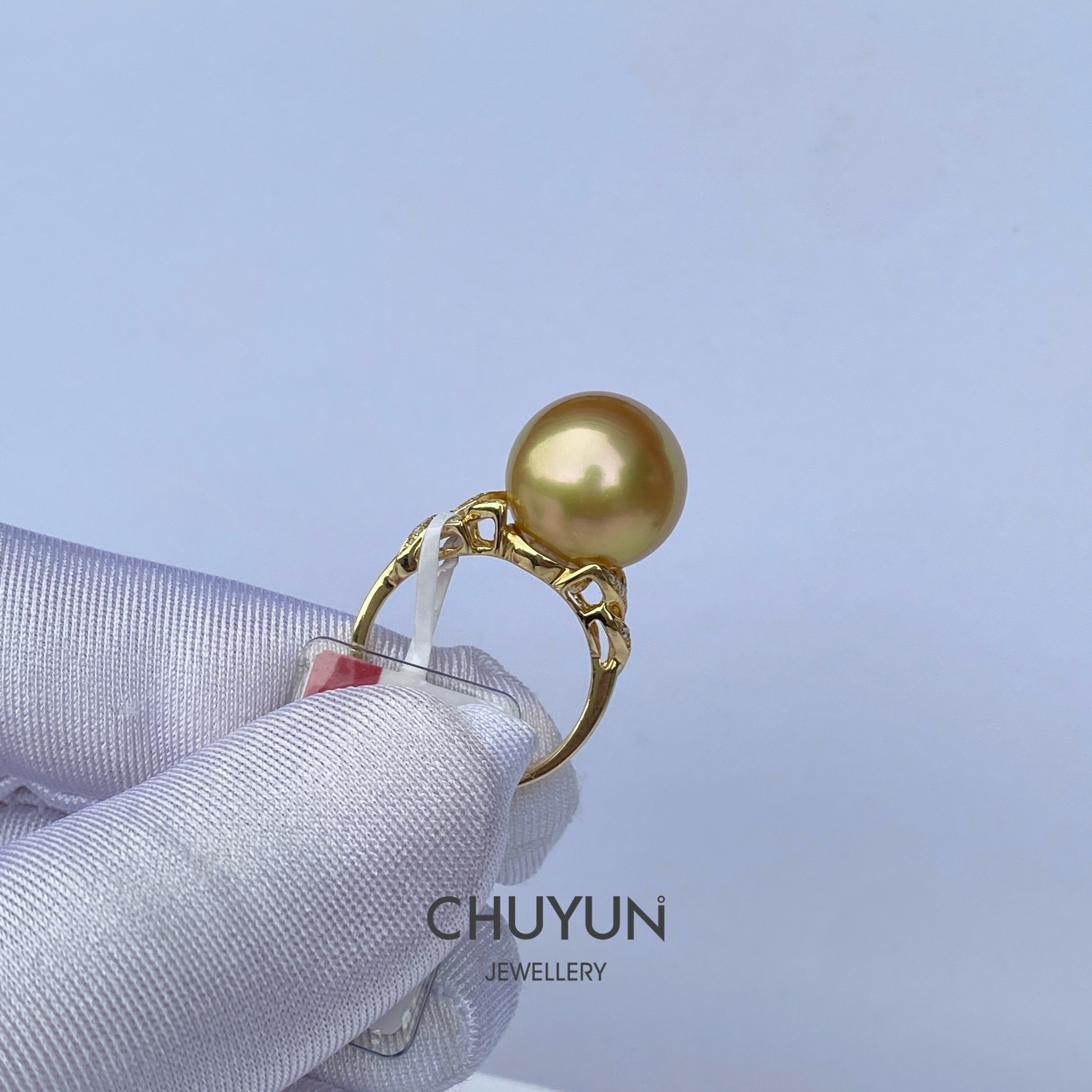 CHUYUN JEWELLERY/珠韵首饰18K金钻石镶嵌海水金珠珍珠戒指13.5mm