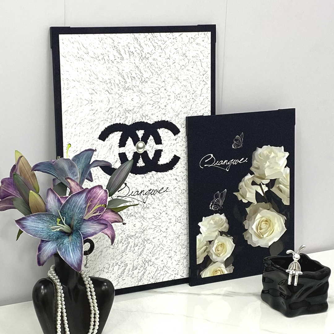 带护角支架轻奢时尚客厅设计艺术现代磨砂细闪蝴蝶花质感艺术微喷