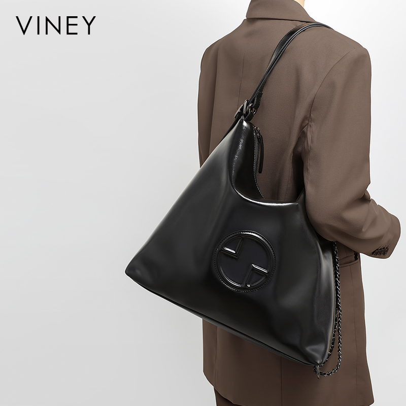 Viney真皮女包包轻奢牛皮单肩包链条包迷你水桶包斜跨包6826