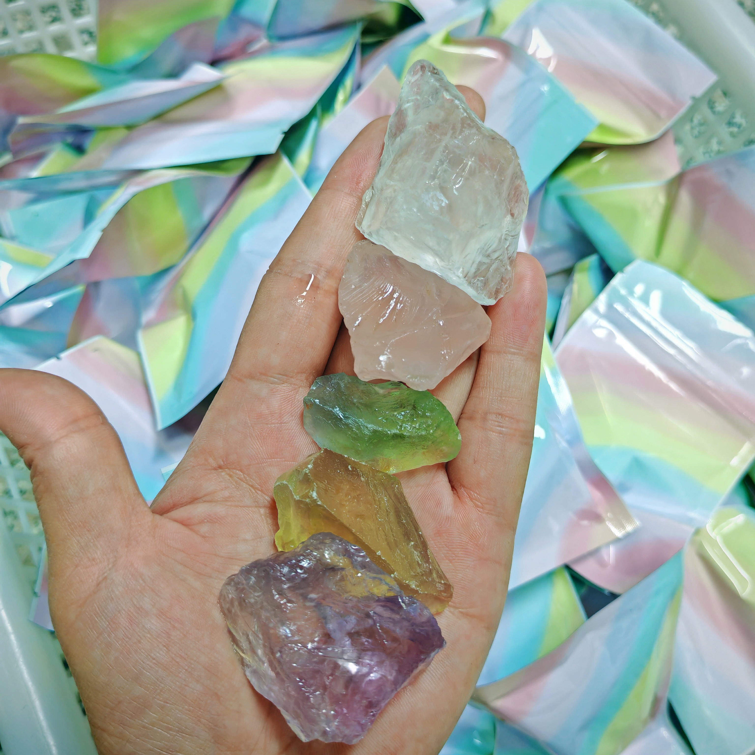 水晶原石{许愿石}直播间 现场拆 摆件送晶石礼品