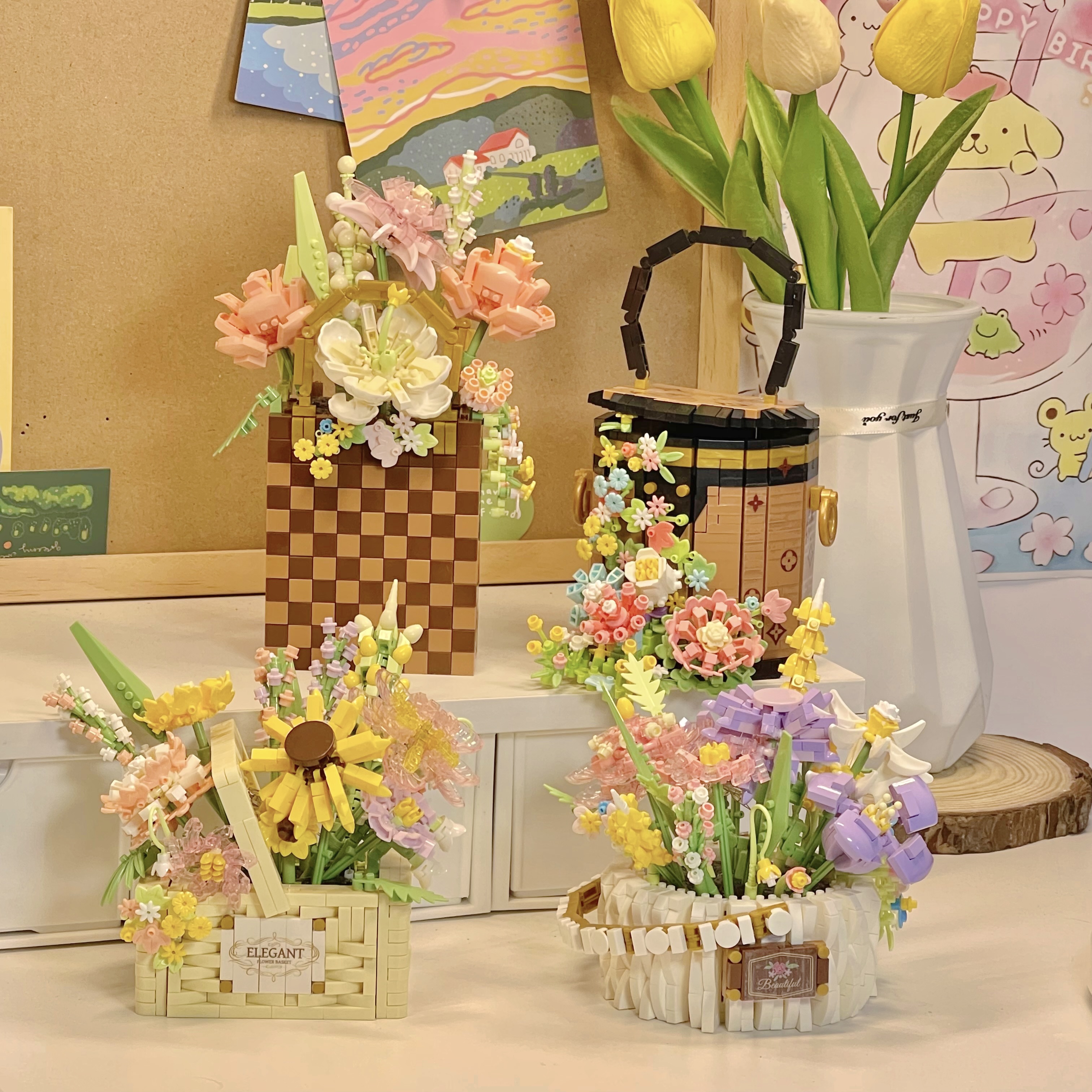 永生花束积木小颗粒拼装女孩系列成人版益智玩具女生包包生日礼物