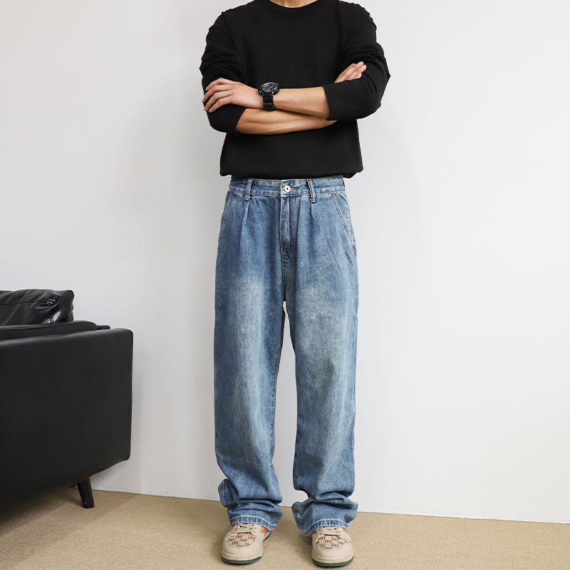 2025男生春季直筒裤子牛仔潮牌百搭宽松阔腿裤男痞帅cleanfit长裤