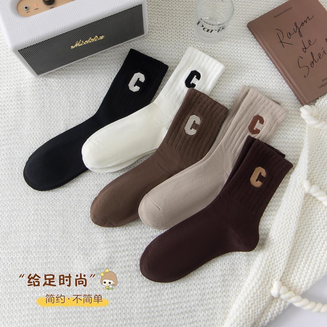 【2.9元5双】袜子女中筒袜秋冬运动女士百搭白色新款情侣外穿潮流